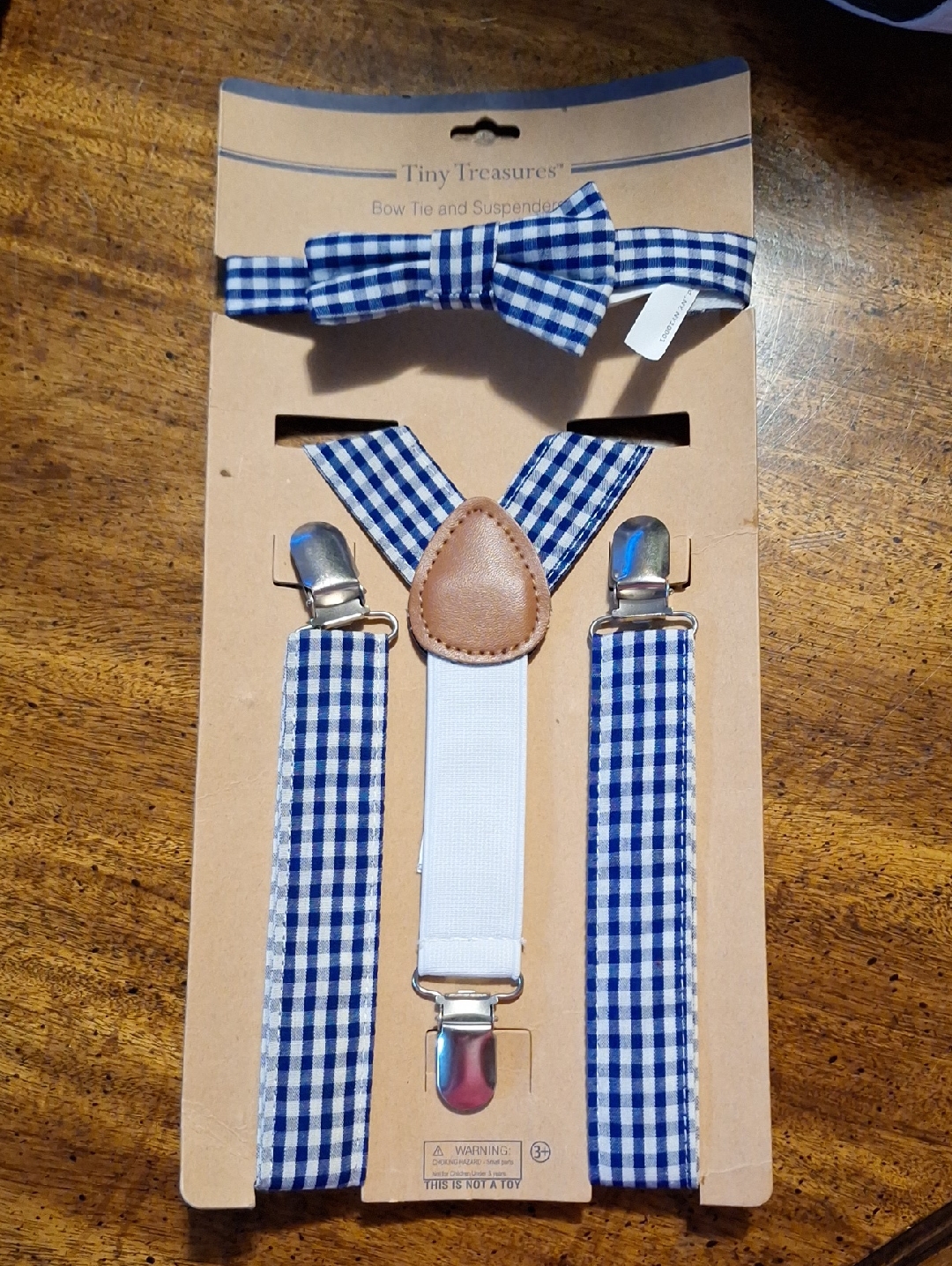 Blue Gingham Kids Suspenders & Bow Tie Set